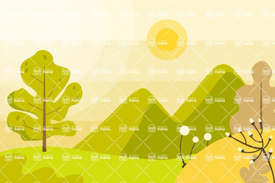 Nature Backgrounds, Patterns and Frames Themed Graphic Collection - Sunny Hills Panorama Background